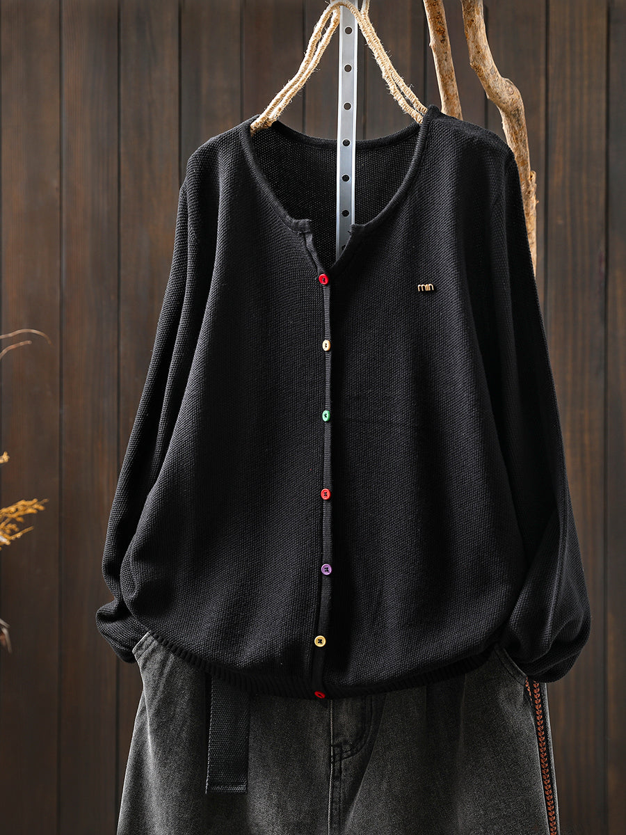 Women Autumn Artsy Colorful Button V-Neck Knitted Blouse