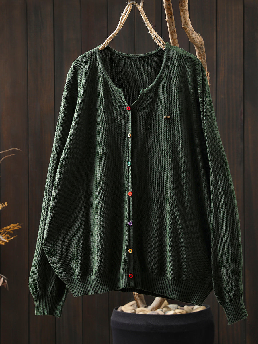 Women Autumn Artsy Colorful Button V-Neck Knitted Blouse