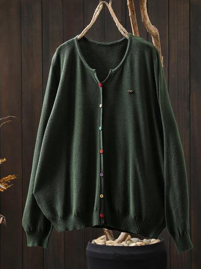 Women Autumn Artsy Colorful Button V-Neck Knitted Blouse
