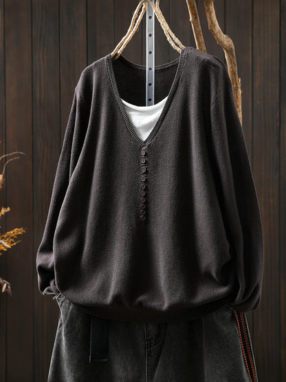 Women Autumn Colorblock Fake Two Knitted V-Neck Blouse