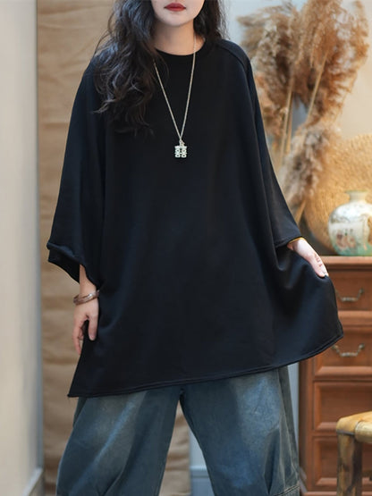 Women Autumn Casual Pure Color Cotton O-Neck Shirt