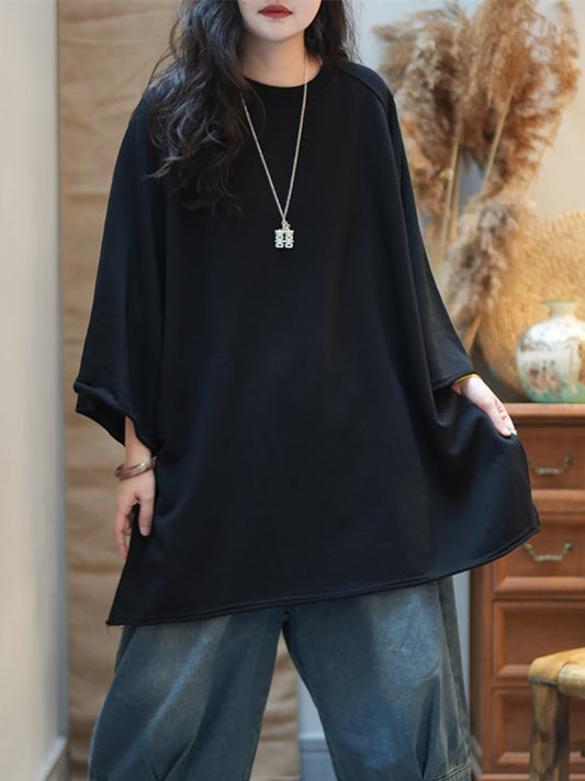 Women Autumn Casual Pure Color Cotton O-Neck Shirt