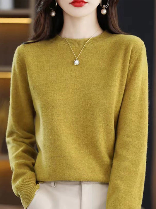 Women Autumn Casual O-Neck Knitted Wool Sweater