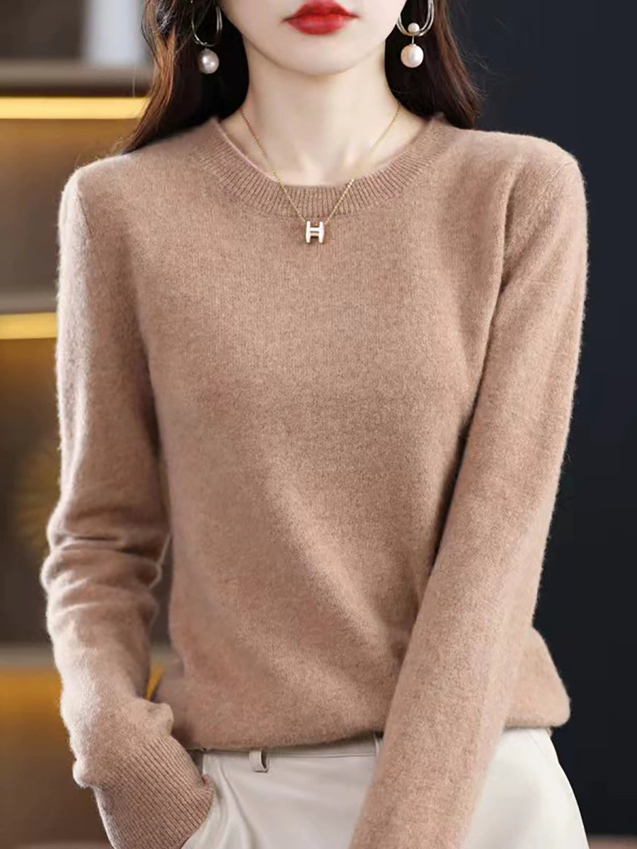 Women Autumn Casual O-Neck Knitted Wool Sweater