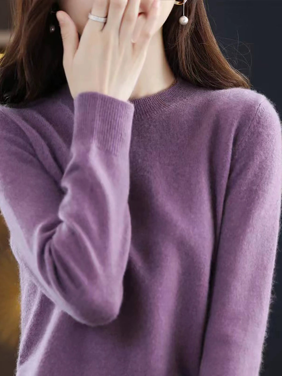 Women Autumn Casual O-Neck Knitted Wool Sweater