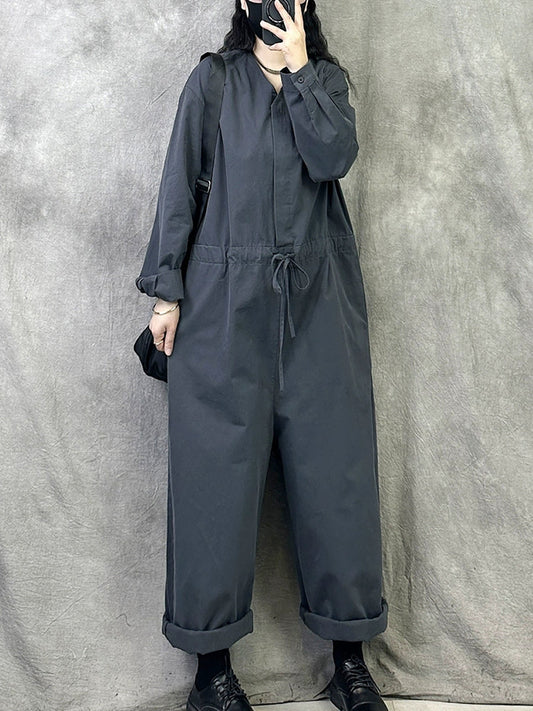 Women Autumn Casual Pure Color Long Sleeve Jumpsuits