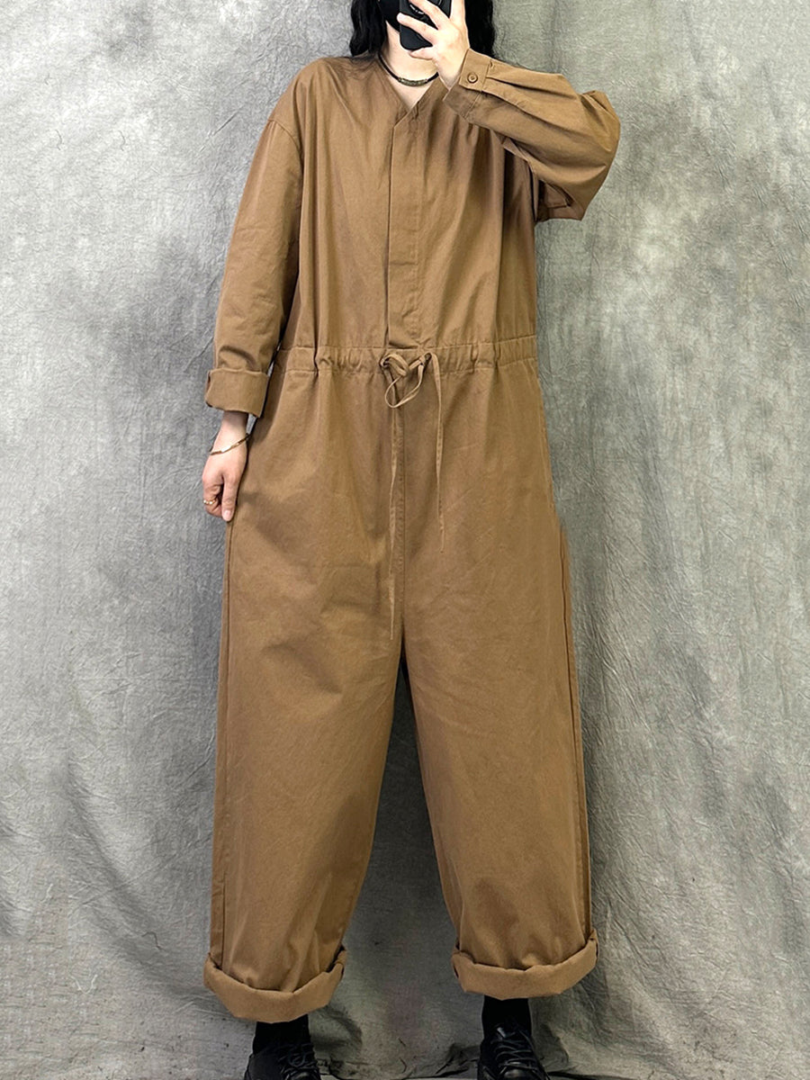 Women Autumn Casual Pure Color Long Sleeve Jumpsuits