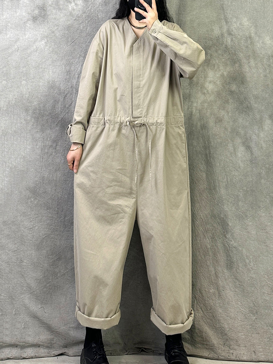 Women Autumn Casual Pure Color Long Sleeve Jumpsuits