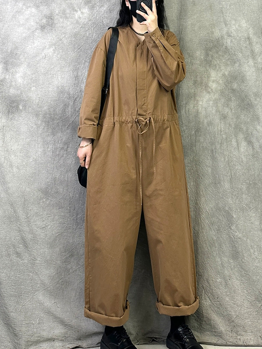 Women Autumn Casual Pure Color Long Sleeve Jumpsuits