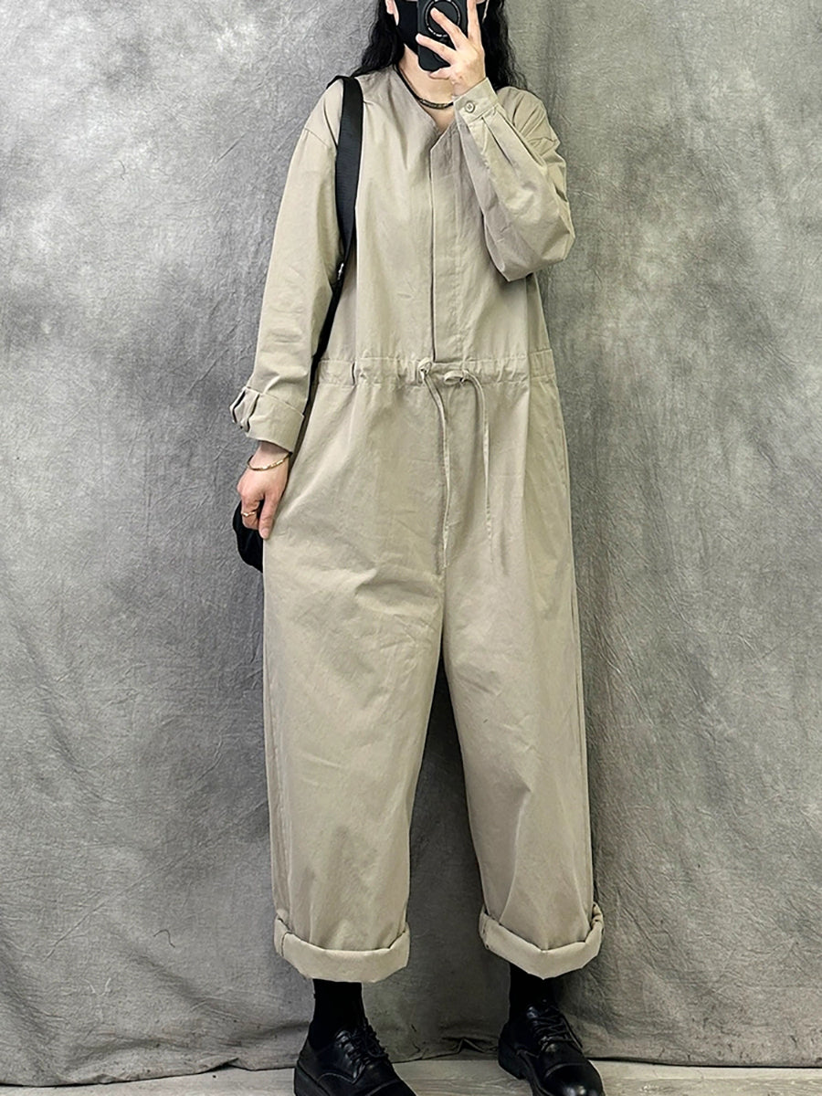 Women Autumn Casual Pure Color Long Sleeve Jumpsuits