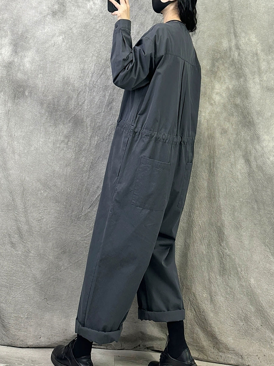 Women Autumn Casual Pure Color Long Sleeve Jumpsuits