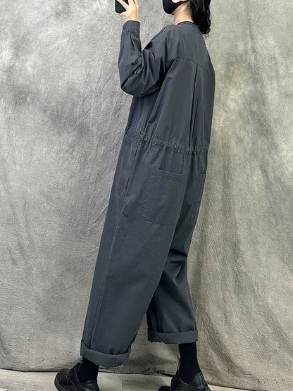 Women Autumn Casual Pure Color Long Sleeve Jumpsuits
