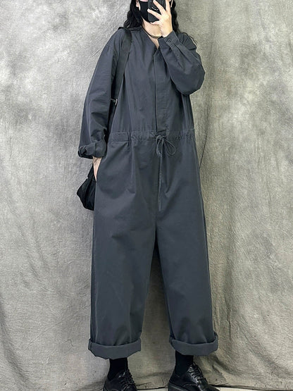 Women Autumn Casual Pure Color Long Sleeve Jumpsuits