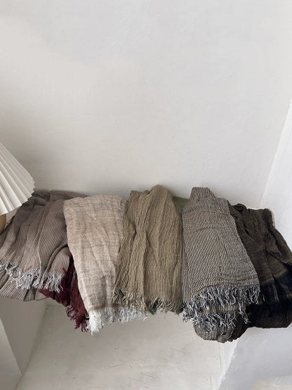 Women Autumn Vintage Stripe Tassel Shawl Scarf