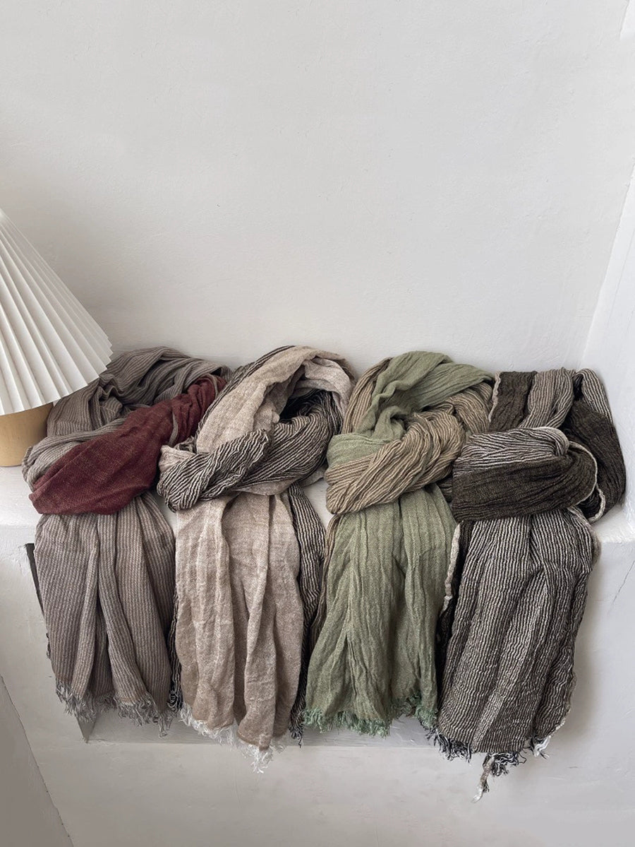 Women Autumn Vintage Stripe Tassel Shawl Scarf