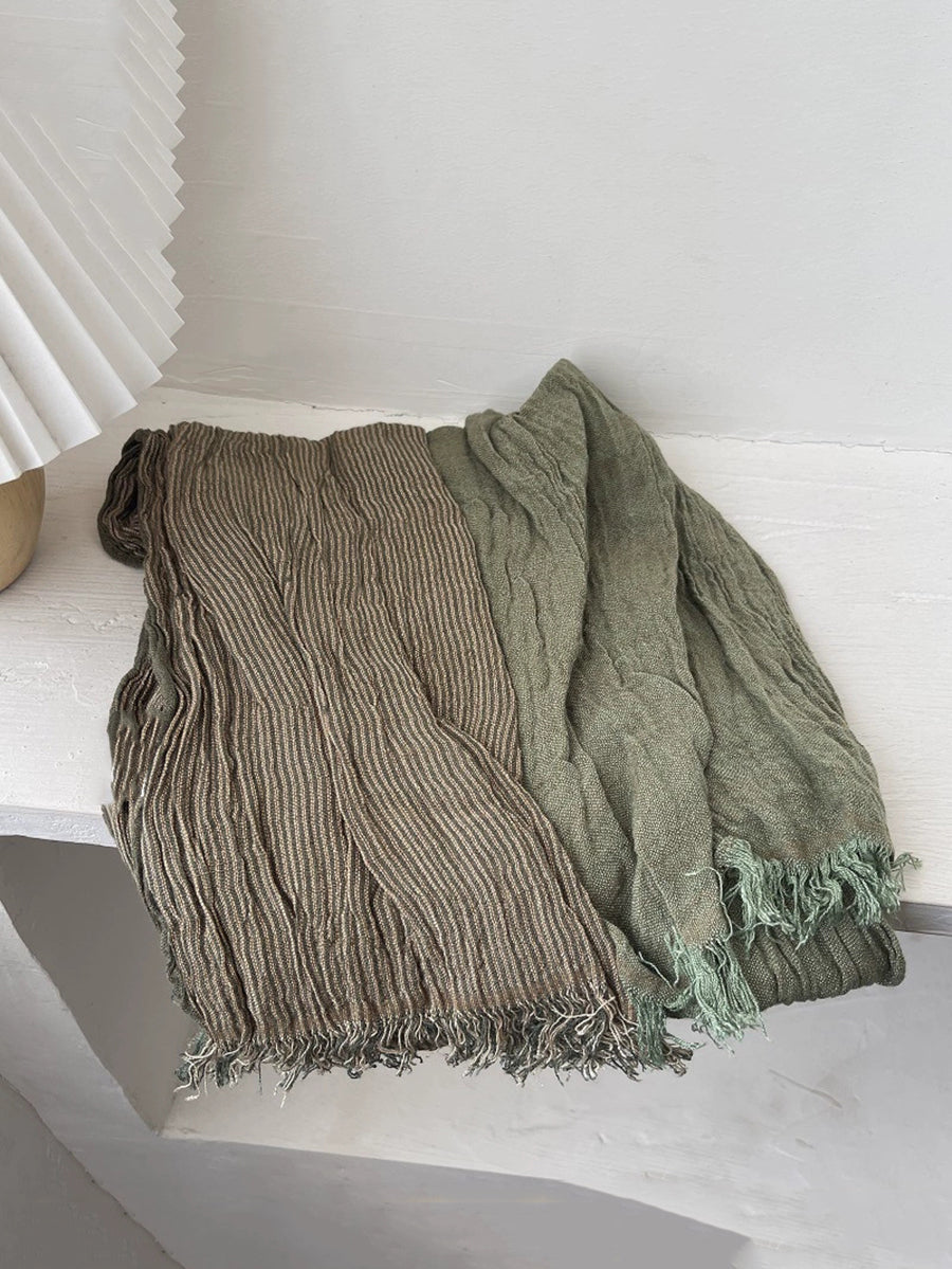 Women Autumn Vintage Stripe Tassel Shawl Scarf