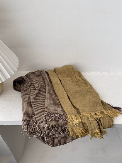 Women Autumn Vintage Stripe Tassel Shawl Scarf
