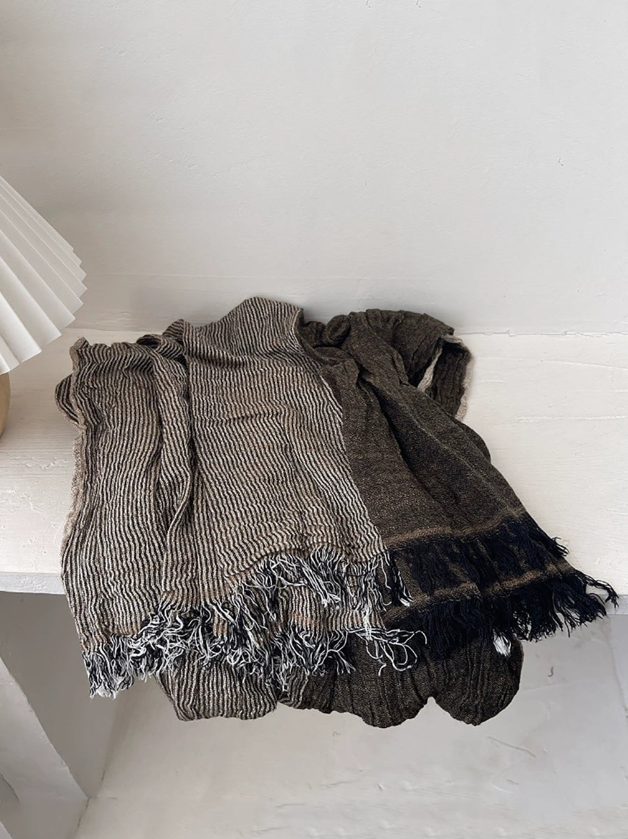 Women Autumn Vintage Stripe Tassel Shawl Scarf