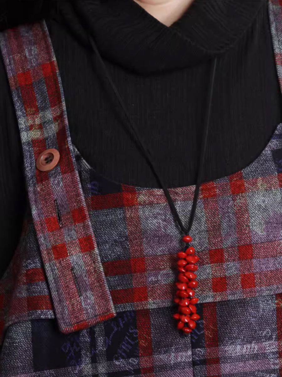 Women Autumn Retro Plaid Woolen Jumpsuits