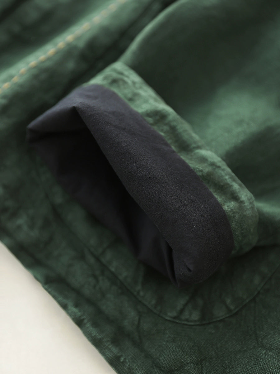 Women Autumn Ethnic Pure Color Stand Collar 100%Linen Coat