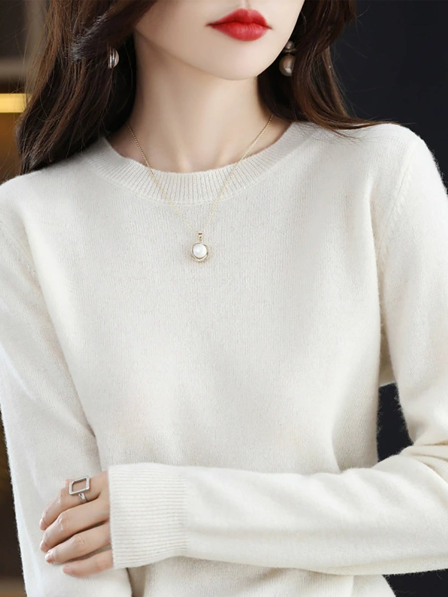 Women Autumn Casual O-Neck Knitted Wool Sweater