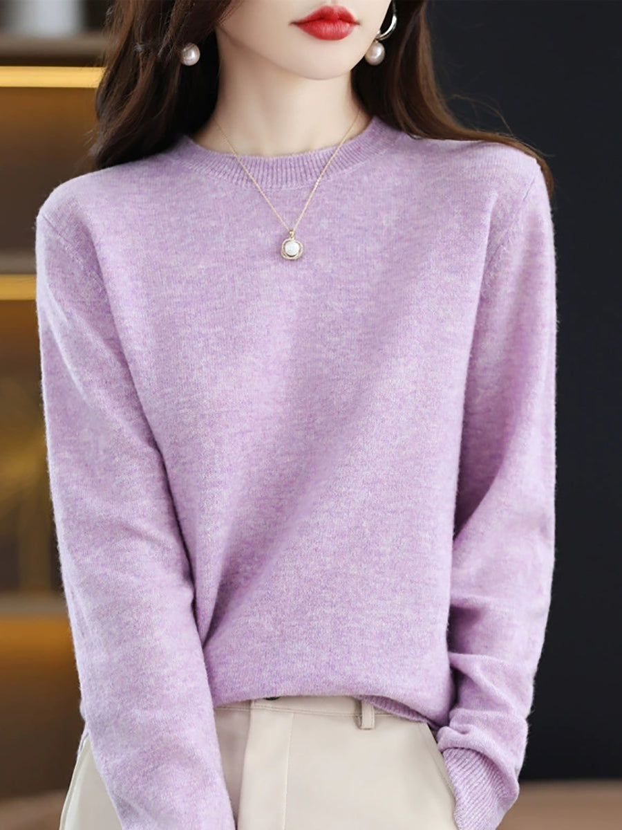 Women Autumn Casual O-Neck Knitted Wool Sweater