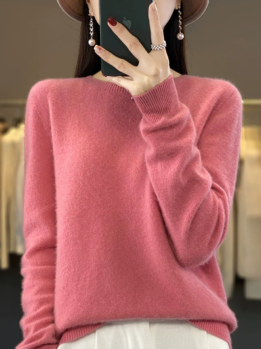 Women Autumn Casual O-Neck Knitted Wool Sweater