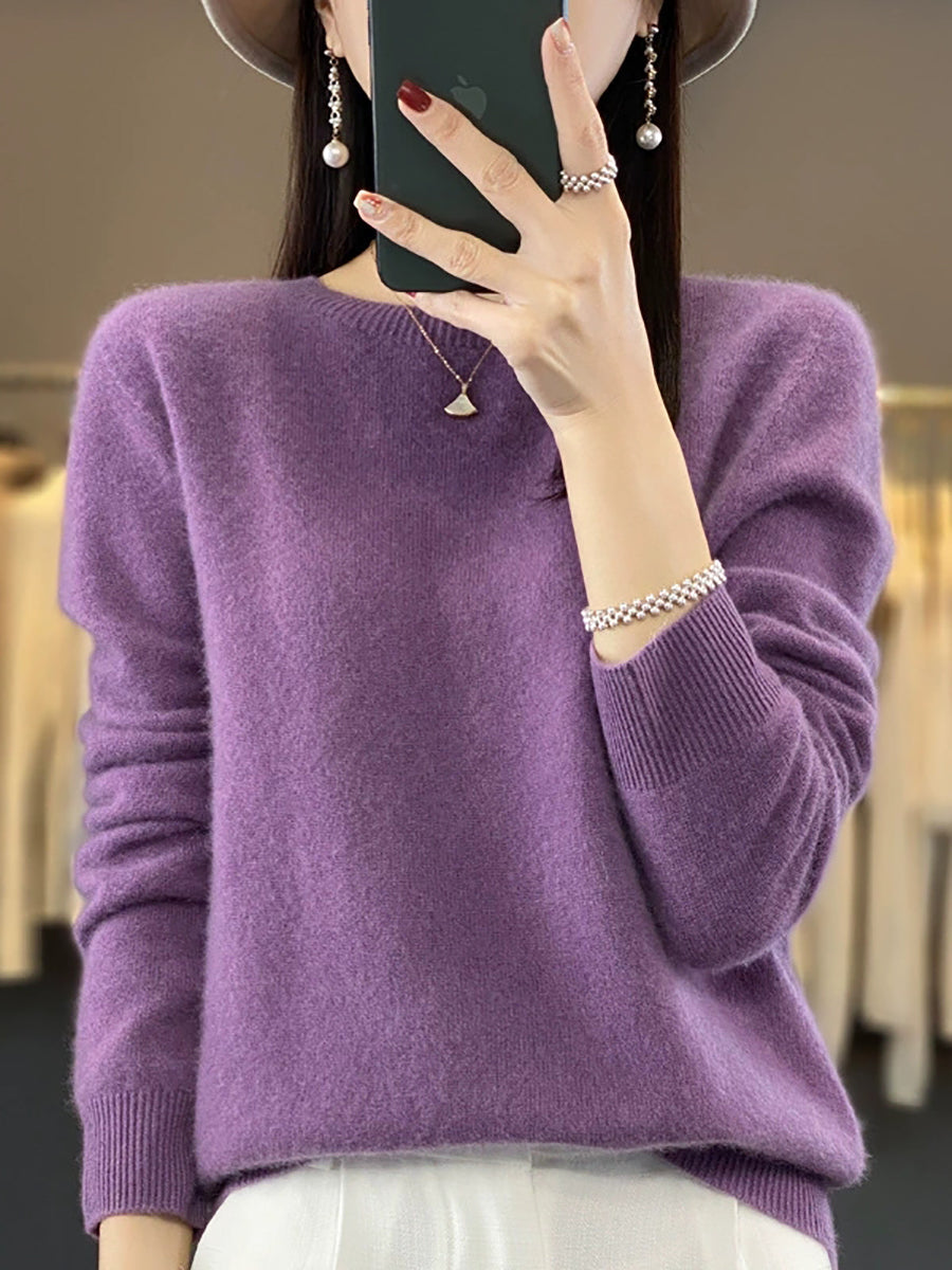 Women Autumn Casual O-Neck Knitted Wool Sweater