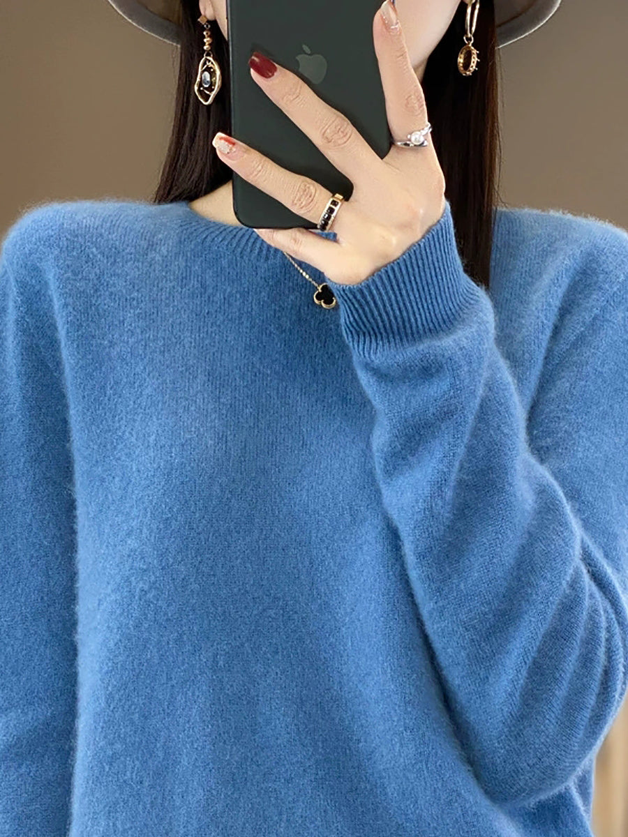 Women Autumn Casual O-Neck Knitted Wool Sweater