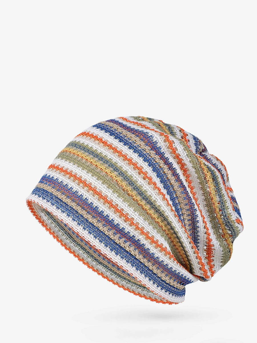 Women Artsy Autumn Colorful Stripe Knitted Hat