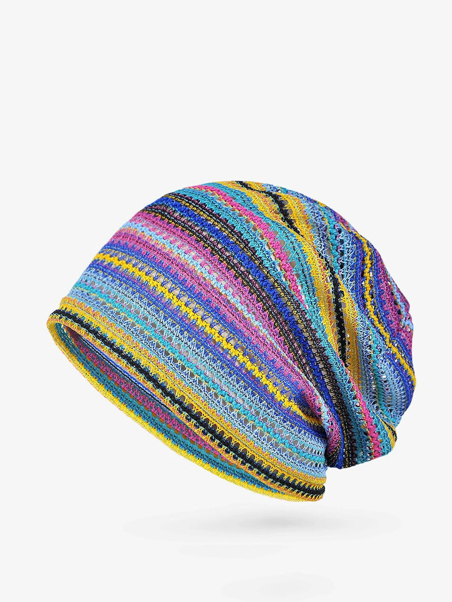 Women Artsy Autumn Colorful Stripe Knitted Hat