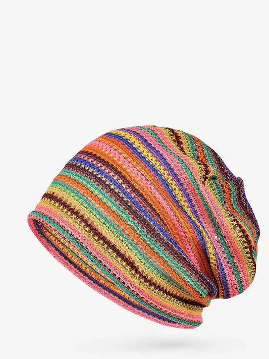 Women Artsy Autumn Colorful Stripe Knitted Hat