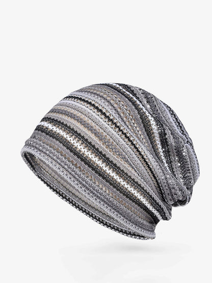 Women Artsy Autumn Colorful Stripe Knitted Hat