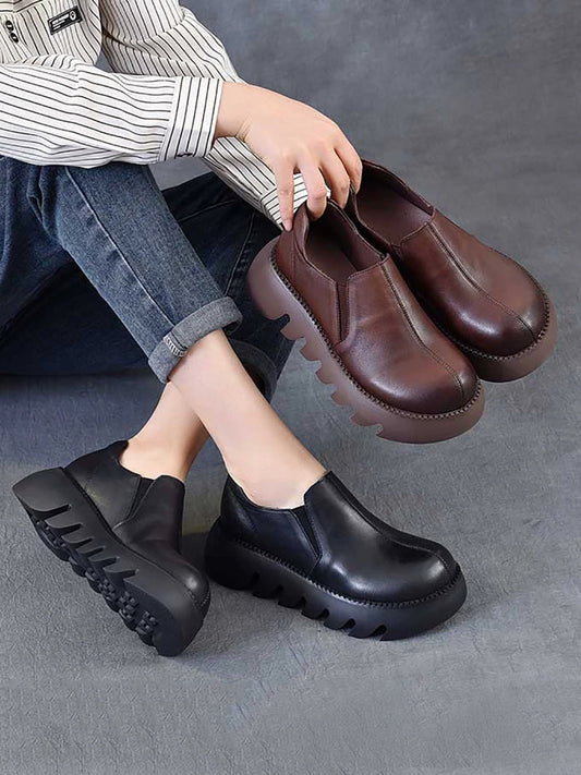 Women Autumn Vintage Genuine Leather Platform Shoes
