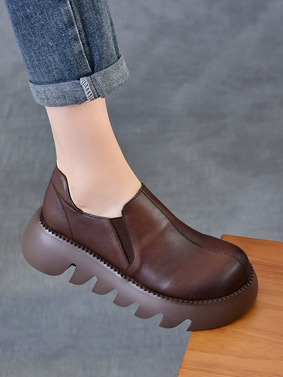Women Autumn Vintage Genuine Leather Platform Shoes