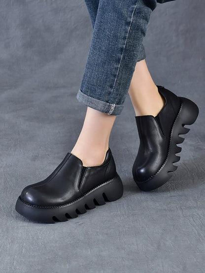 Women Autumn Vintage Genuine Leather Platform Shoes