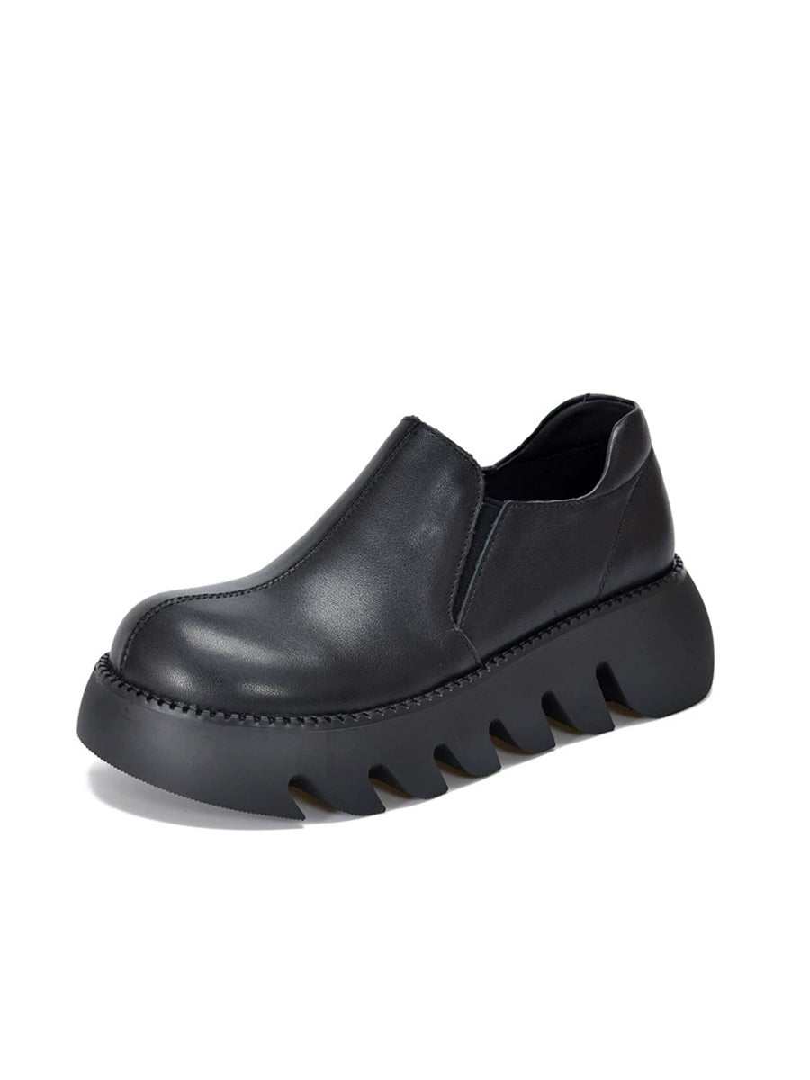 Women Autumn Vintage Genuine Leather Platform Shoes