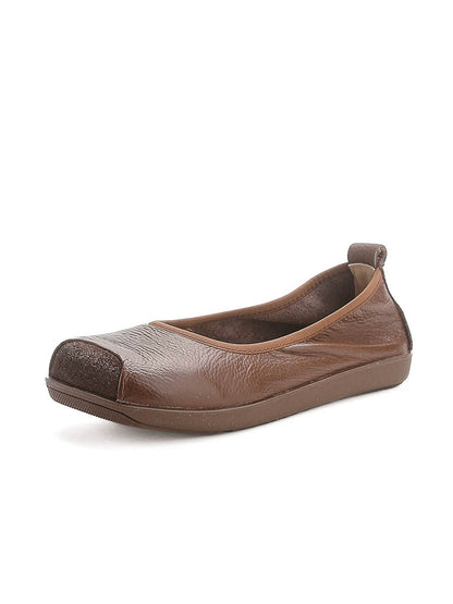 Women Autumn Genuine Leather Sqaure Collar Flat Shoes