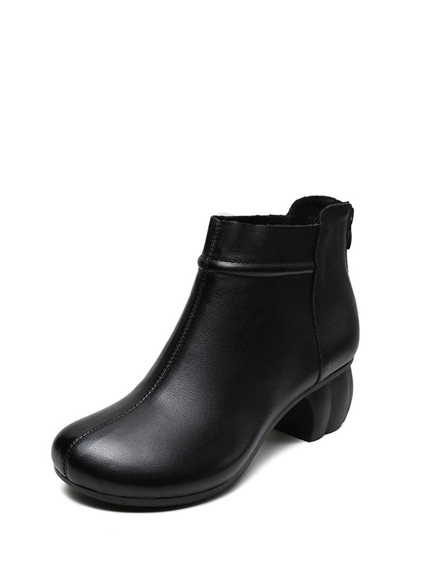 Women Vintage Genuine Leather Mid Heel Ankle Boots