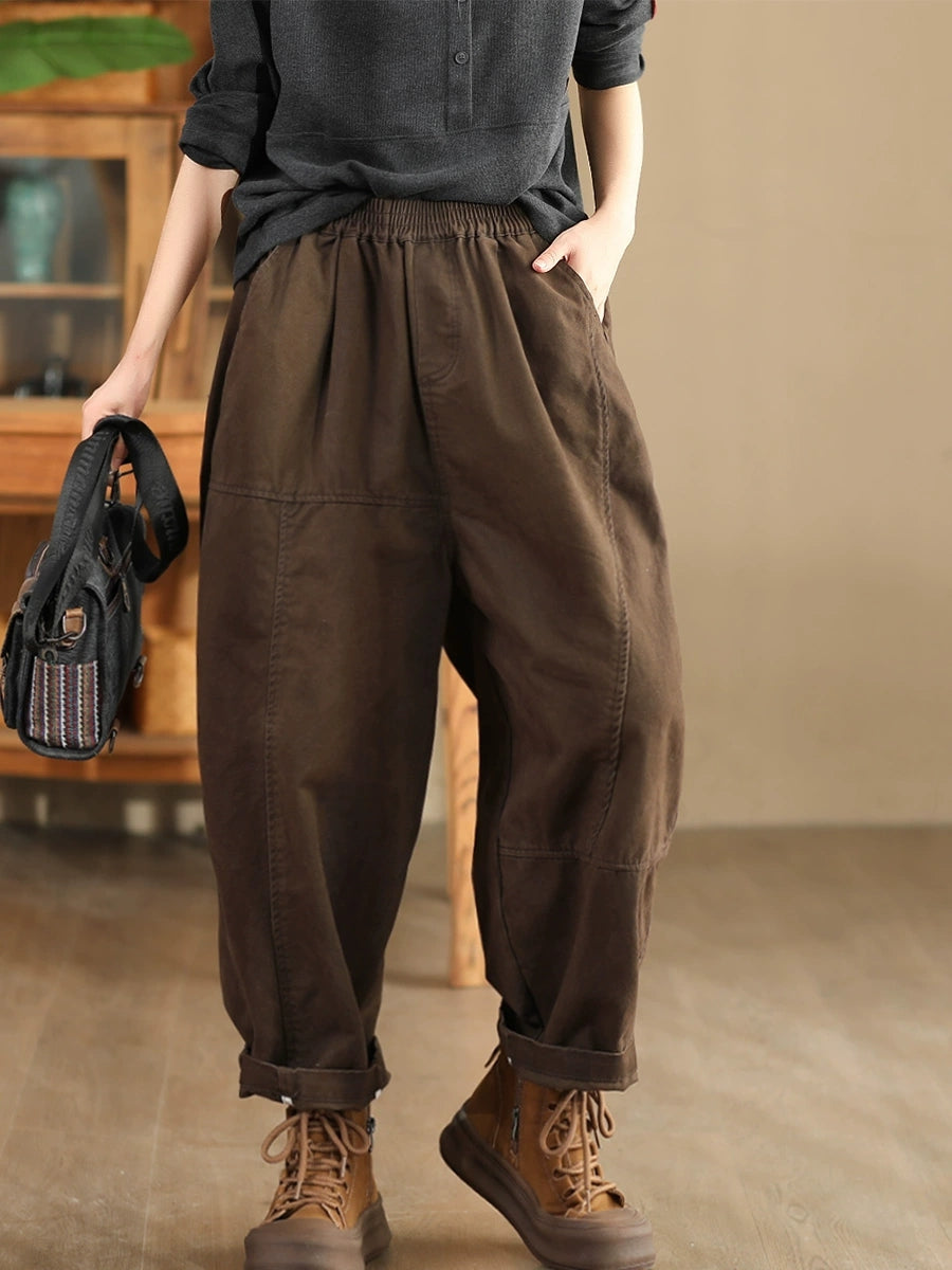 Women Summer Pure Color 100%Cotton Harem Pants