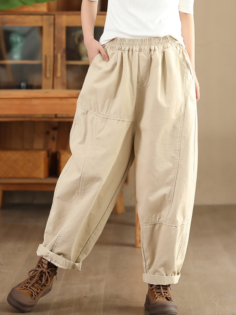 Women Summer Pure Color 100%Cotton Harem Pants