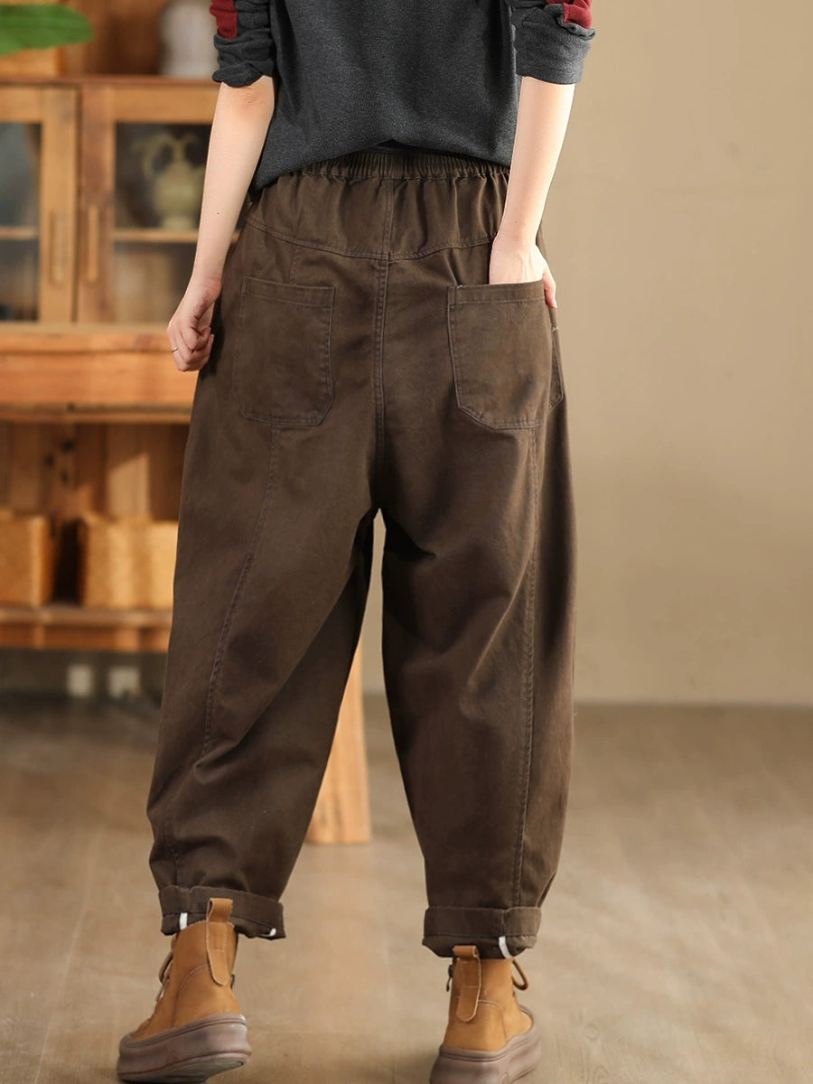 Women Summer Pure Color 100%Cotton Harem Pants