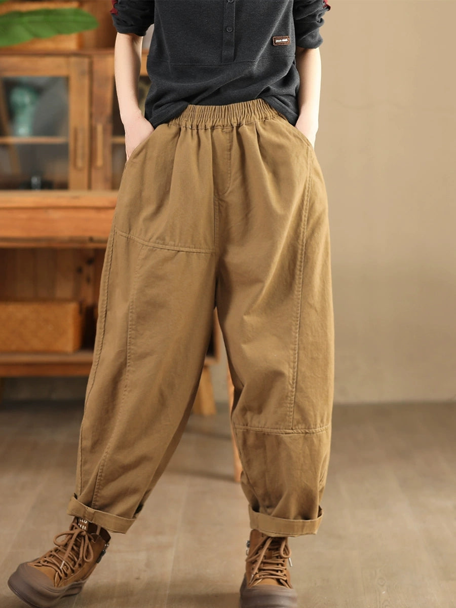 Women Summer Pure Color 100%Cotton Harem Pants