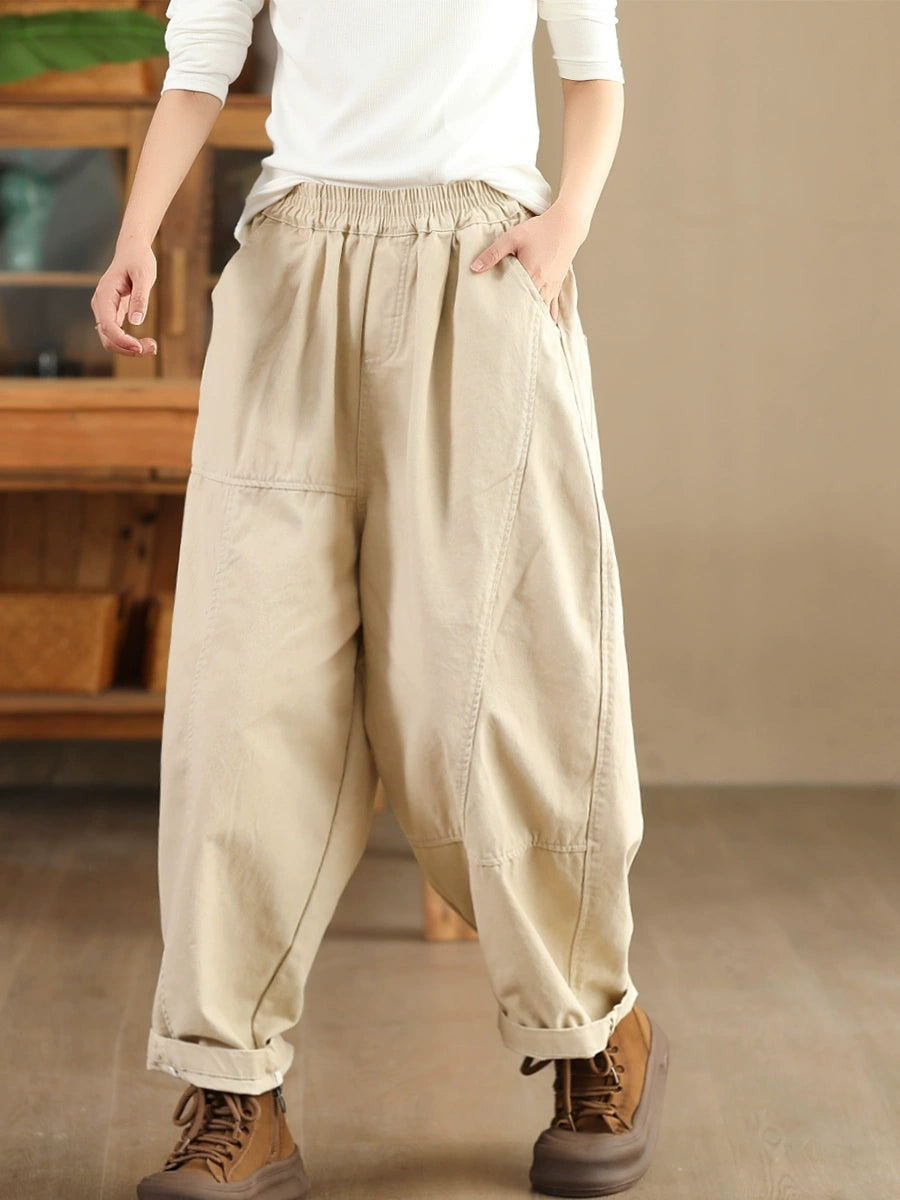 Women Summer Pure Color 100%Cotton Harem Pants