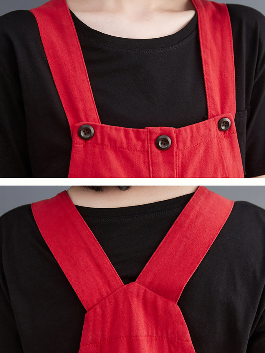 Women Summer Retro Pure Color Cotton Jumpsuits