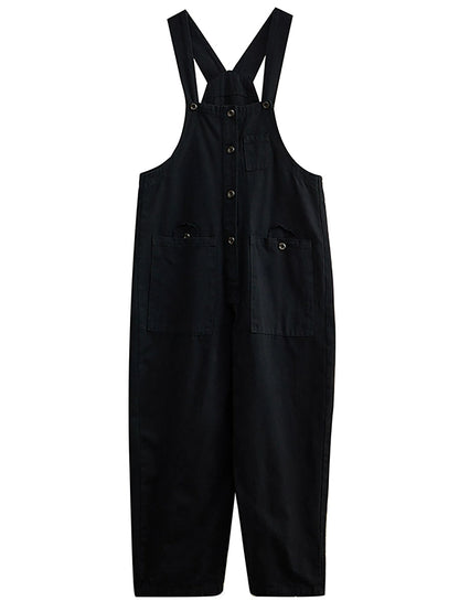 Women Summer Retro Pure Color Cotton Jumpsuits