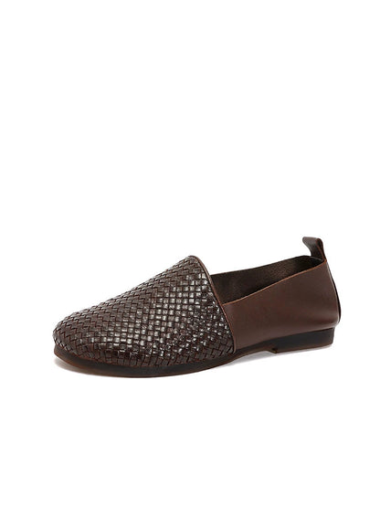 Women Summer Genuine Leather Weave Low Heel Shoes