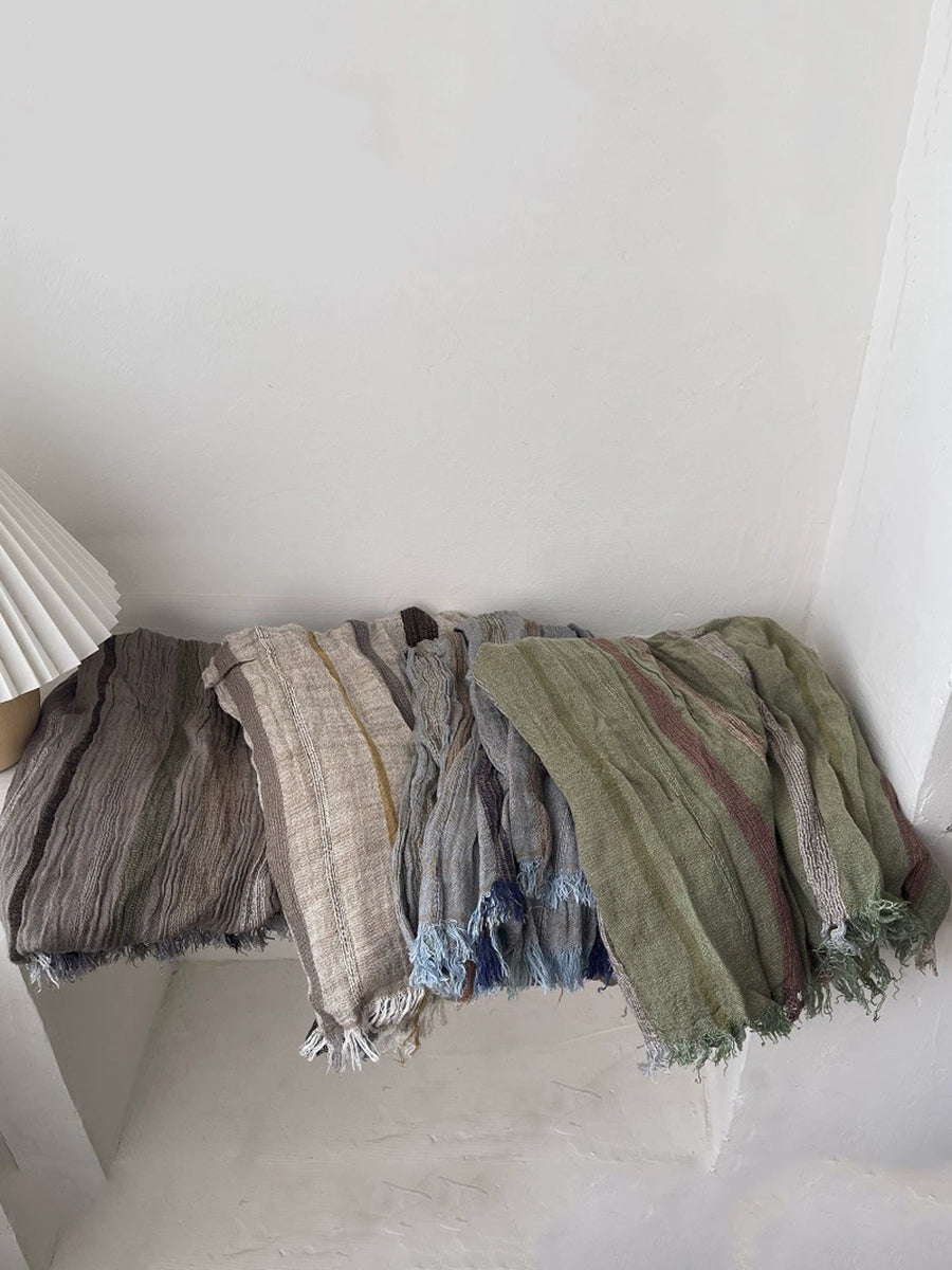 Women Vintage Stripe Raw-edge Shawl Scarf