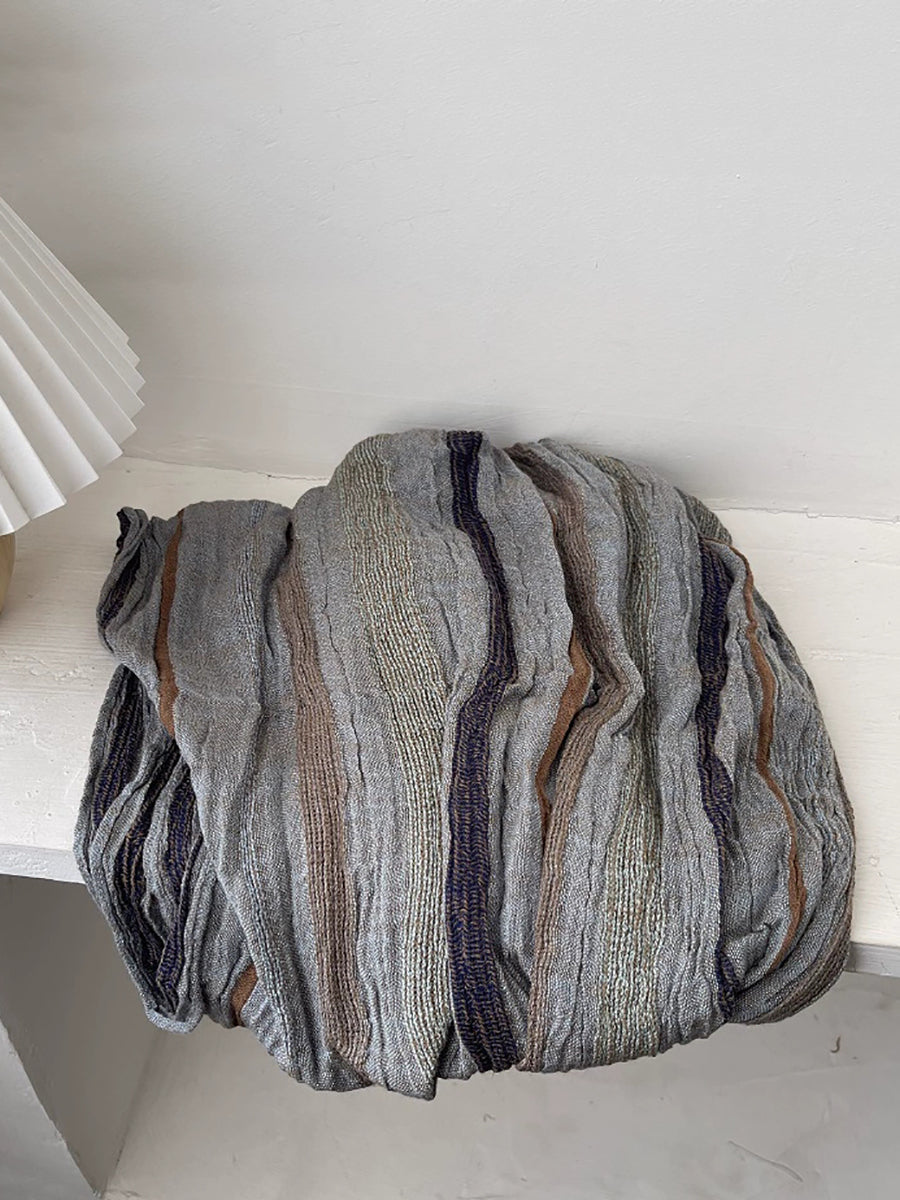 Women Vintage Stripe Raw-edge Shawl Scarf