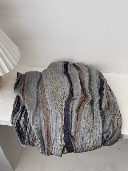 Women Vintage Stripe Raw-edge Shawl Scarf